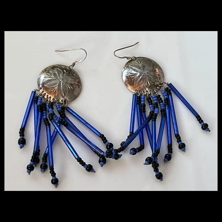 Native American Sterling Silver Beaded Earrings Sterling SilverWeighs 15.3 gramsMeasures 1 x 3 - 2