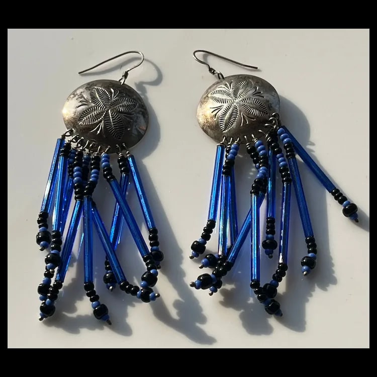 Native American Sterling Silver Beaded Earrings Sterling SilverWeighs 15.3 gramsMeasures 1 x 3 - 3