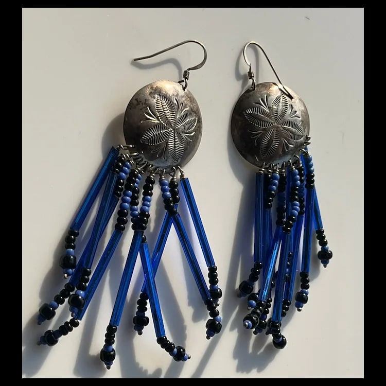 Native American Sterling Silver Beaded Earrings Sterling SilverWeighs 15.3 gramsMeasures 1 x 3 - 4