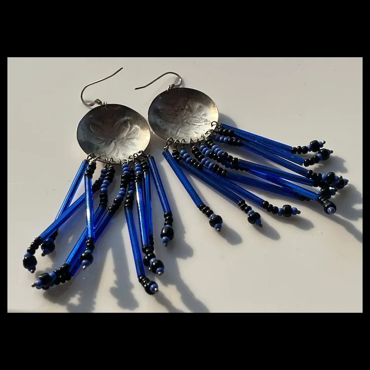 Native American Sterling Silver Beaded Earrings Sterling SilverWeighs 15.3 gramsMeasures 1 x 3 - 5