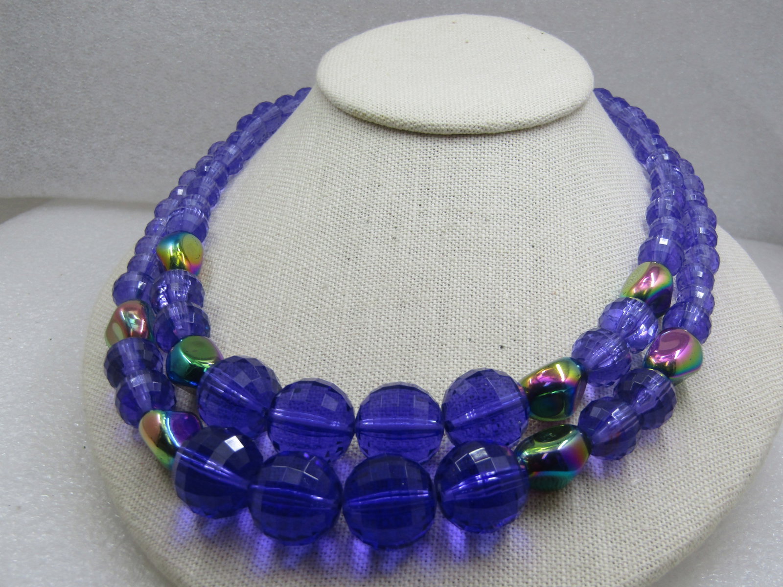 Vintage Double Strand Purple Beaded Necklace, Peacock Beads, 20" - 2