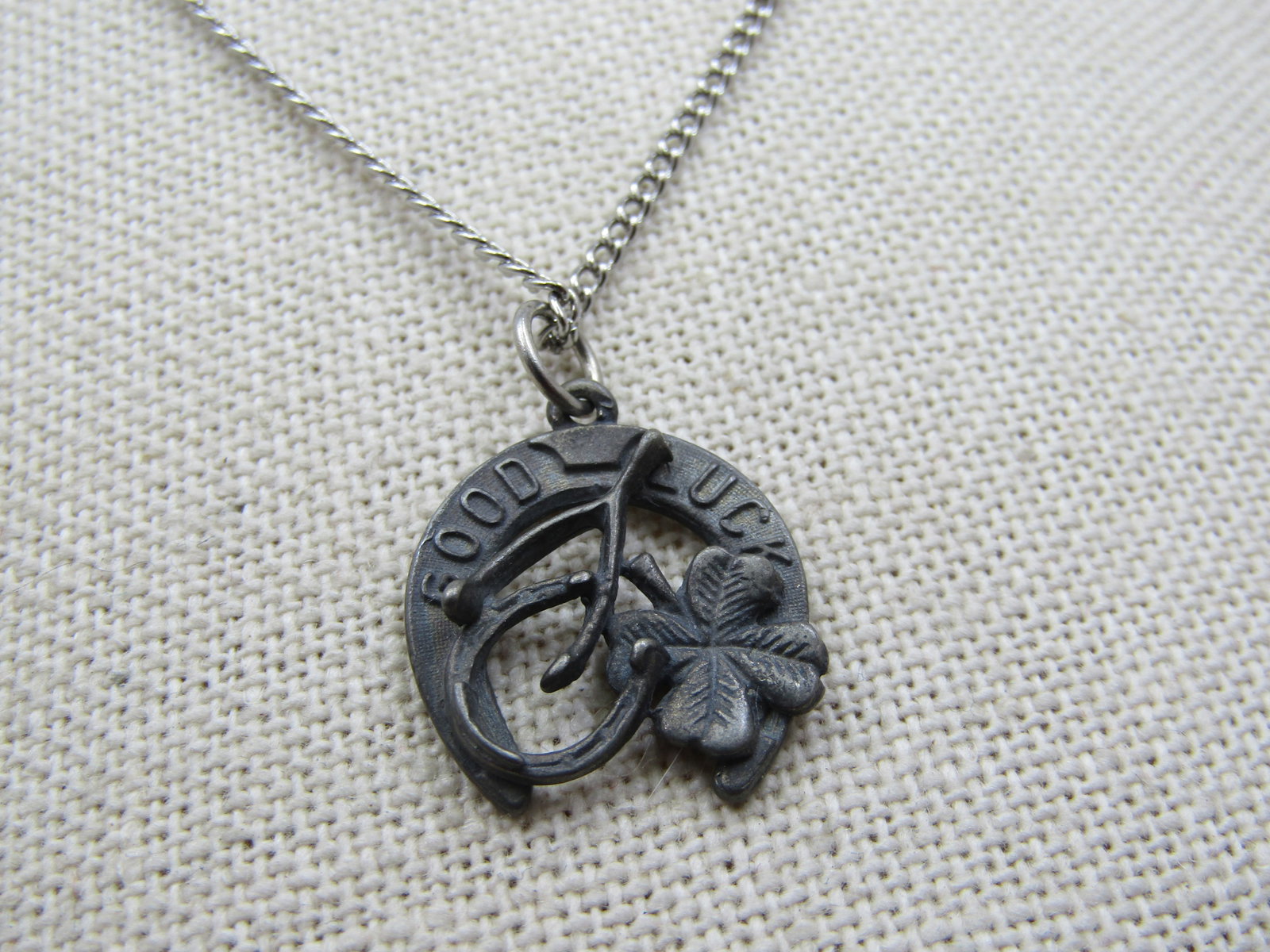 Vintage Good Luck Horseshoe , Clover Necklace, 18", 1950's-1960's - 2