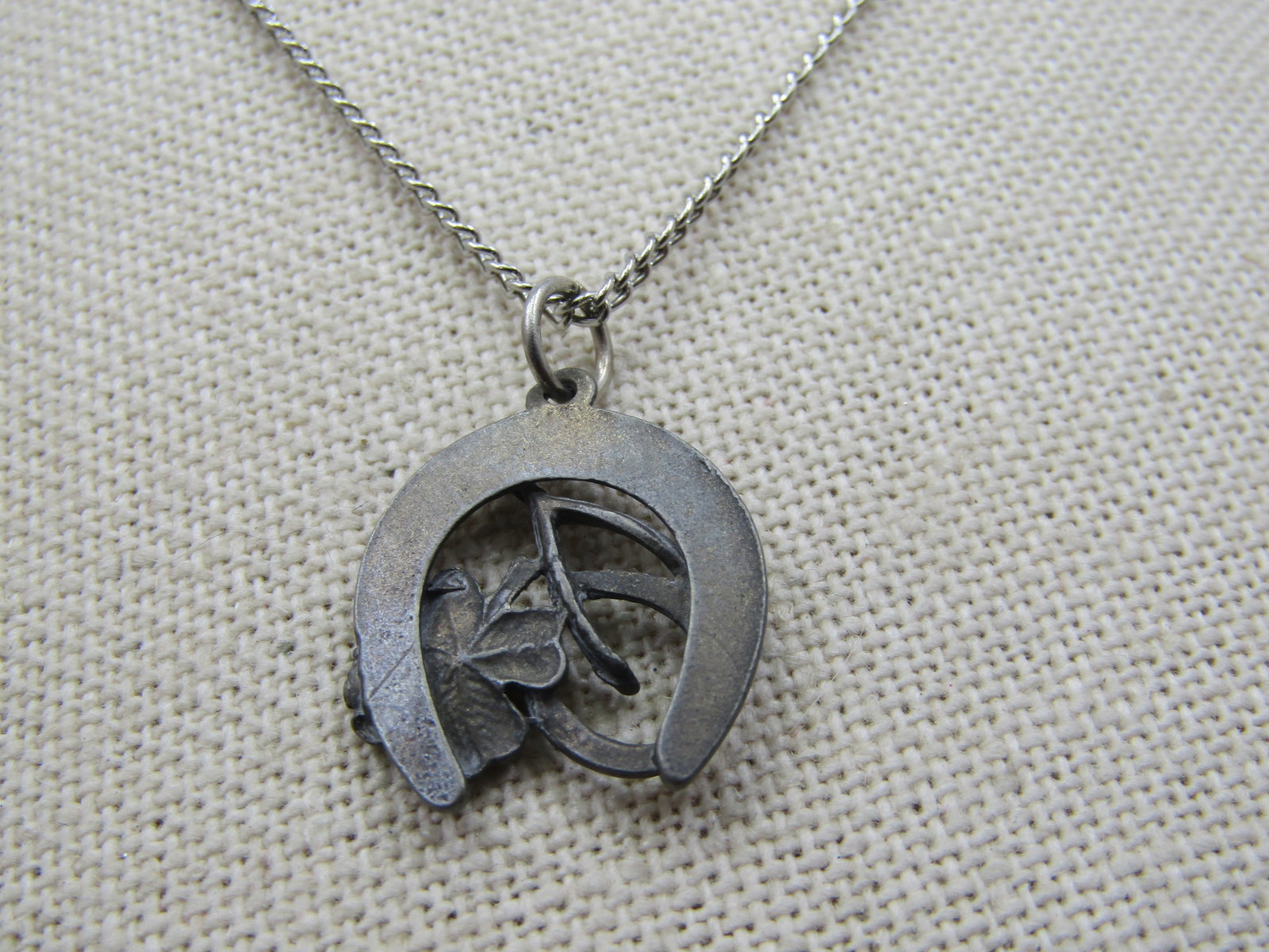 Vintage Good Luck Horseshoe , Clover Necklace, 18", 1950's-1960's - 3