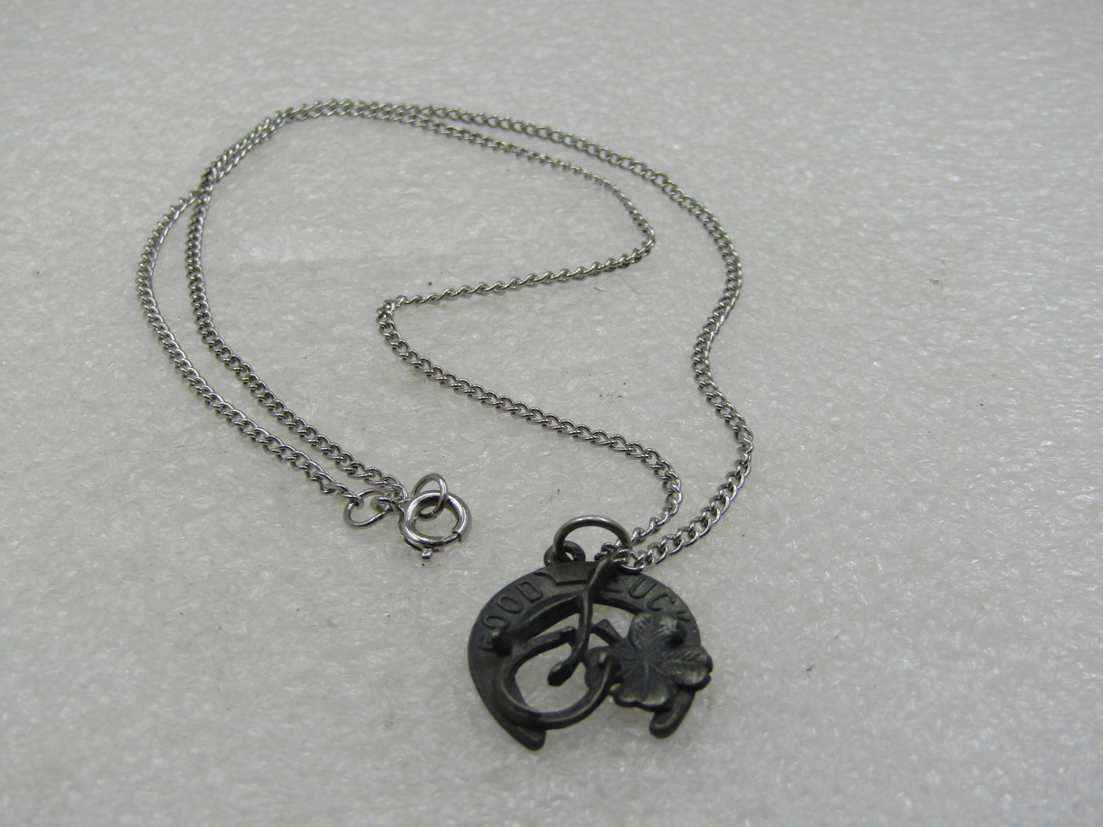 Vintage Good Luck Horseshoe , Clover Necklace, 18", 1950's-1960's - 4