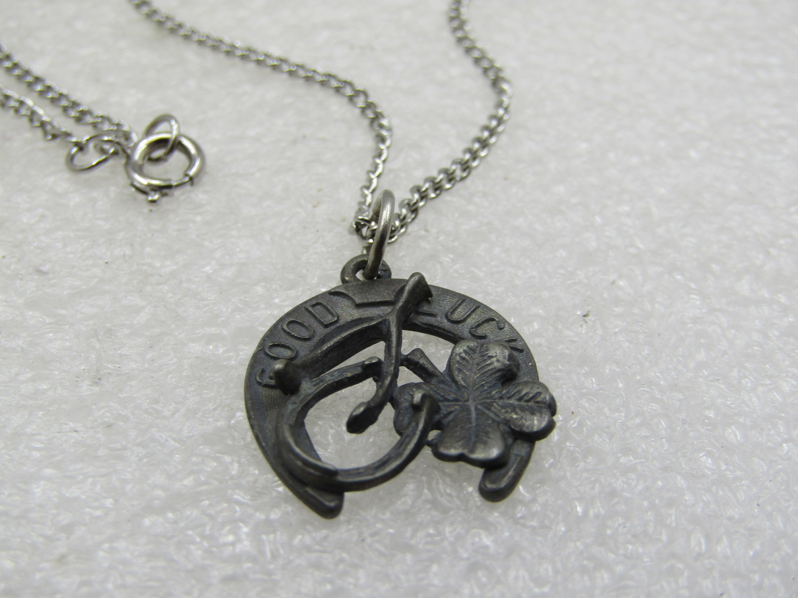 Vintage Good Luck Horseshoe , Clover Necklace, 18", 1950's-1960's - 5