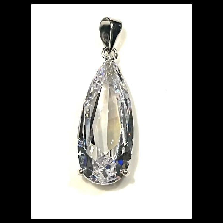 Estate Sterling Silver Oversized Teardrop Pendant - 2