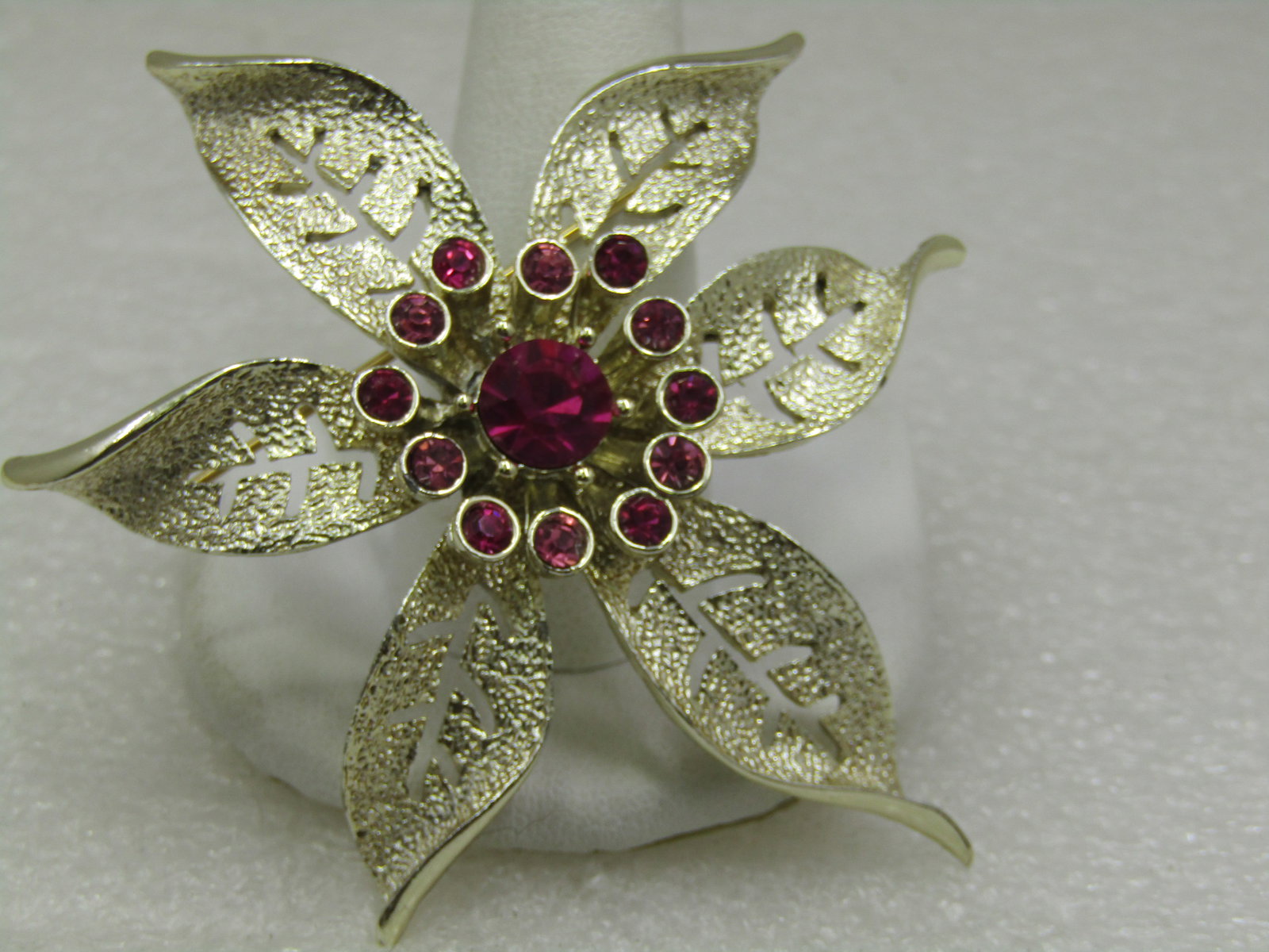 Vintage Pink Rhinestone Floral Brooch, 2.5", 1960's - 2