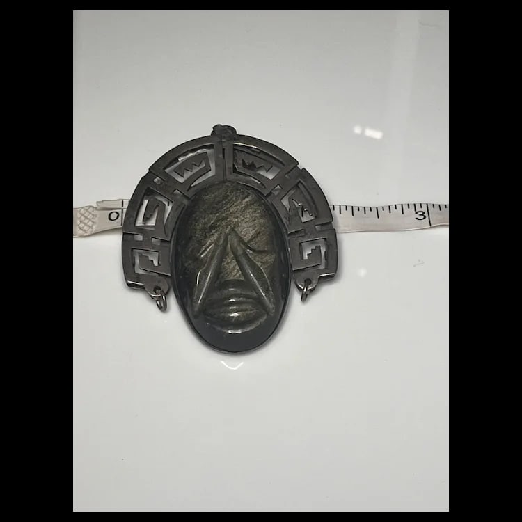 Large Vintage TAXCO 980 Sterling Silver and Carved Stone Brooch/PinWeighs 51 gramsMeasures 2.75 x - 6