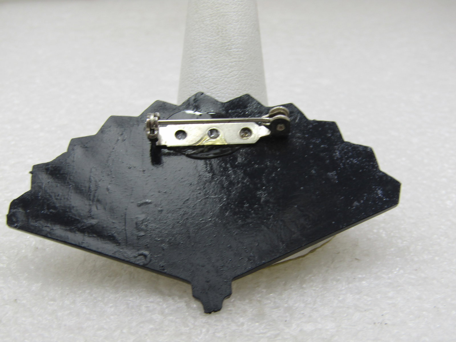 Vintage Black Plastic Open Fan Brooch, 2.75", 1950's-1960's - 5