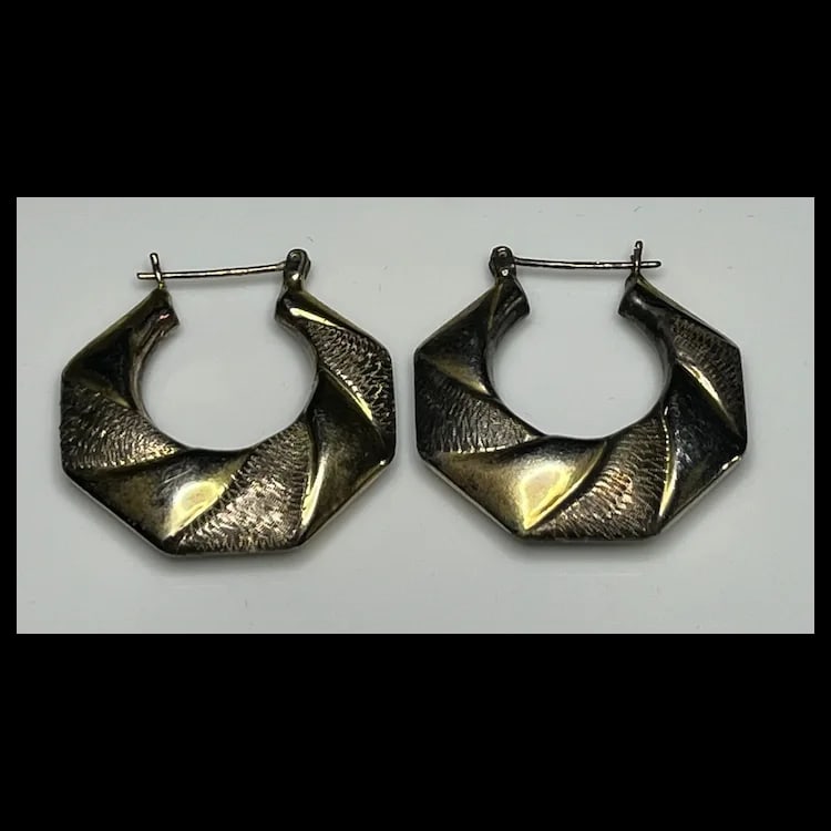 Estate Sterling Silver/Gold Geometric Hoop EarringsHallmarked Sterling IBB TH 925Sterling Silver - 2
