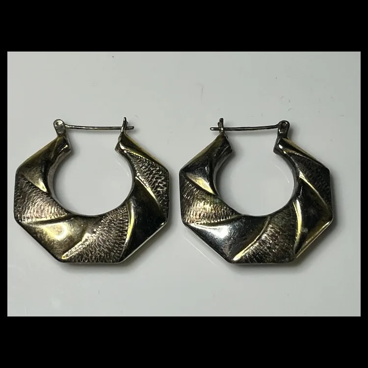Estate Sterling Silver/Gold Geometric Hoop EarringsHallmarked Sterling IBB TH 925Sterling Silver - 3