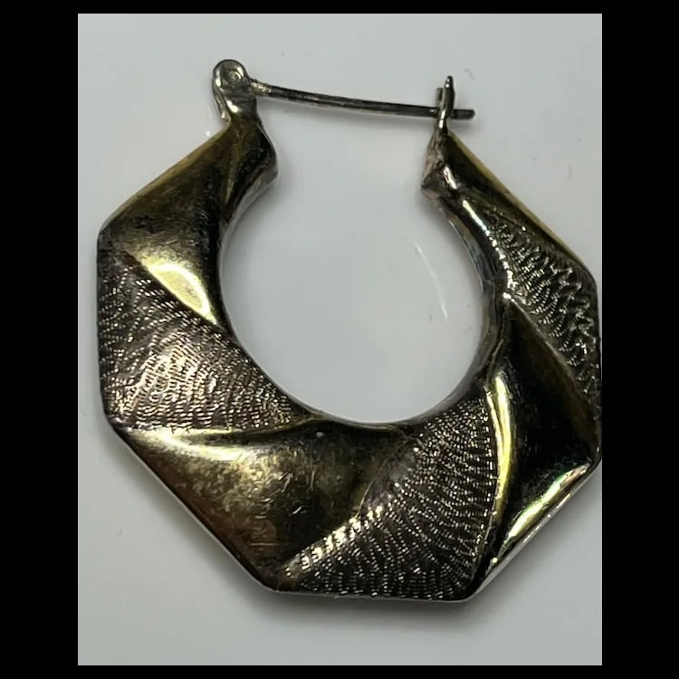 Estate Sterling Silver/Gold Geometric Hoop EarringsHallmarked Sterling IBB TH 925Sterling Silver - 4