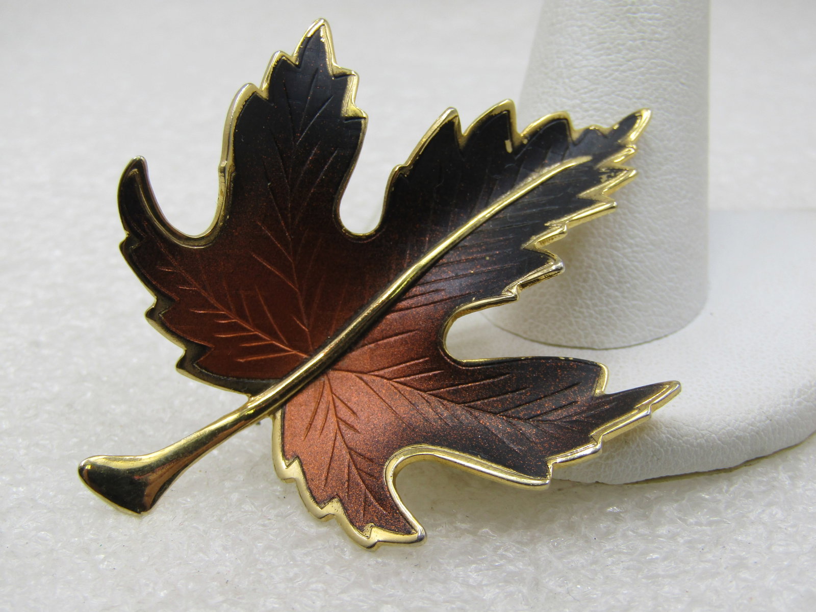 Vintage Enameled Black and Copper Leaf Brooch, 1960's, 2.5" - 2
