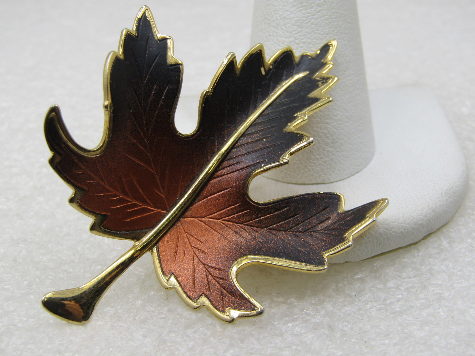 Vintage Enameled Black and Copper Leaf Brooch, 1960's, 2.5" - 3