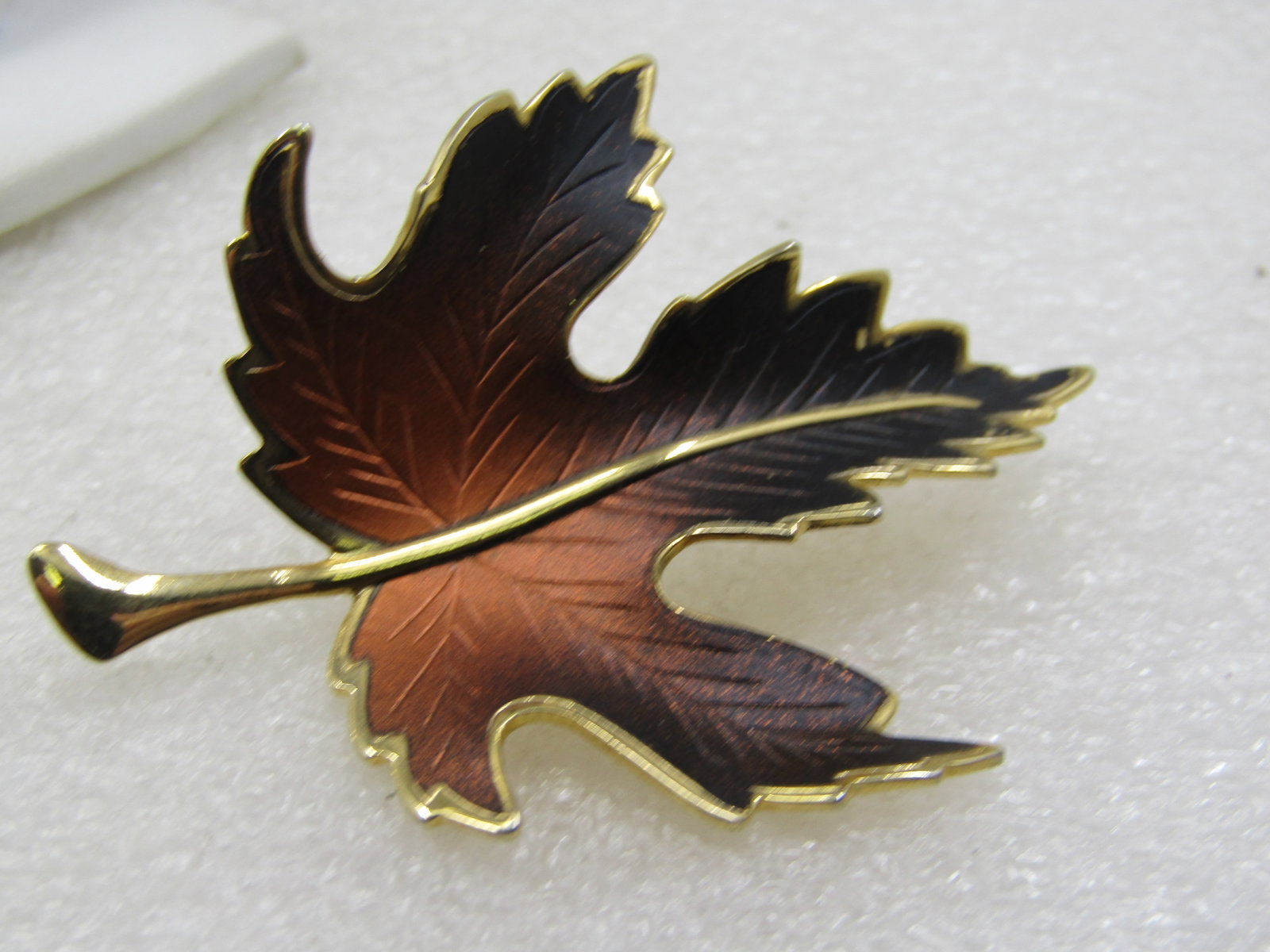 Vintage Enameled Black and Copper Leaf Brooch, 1960's, 2.5" - 5