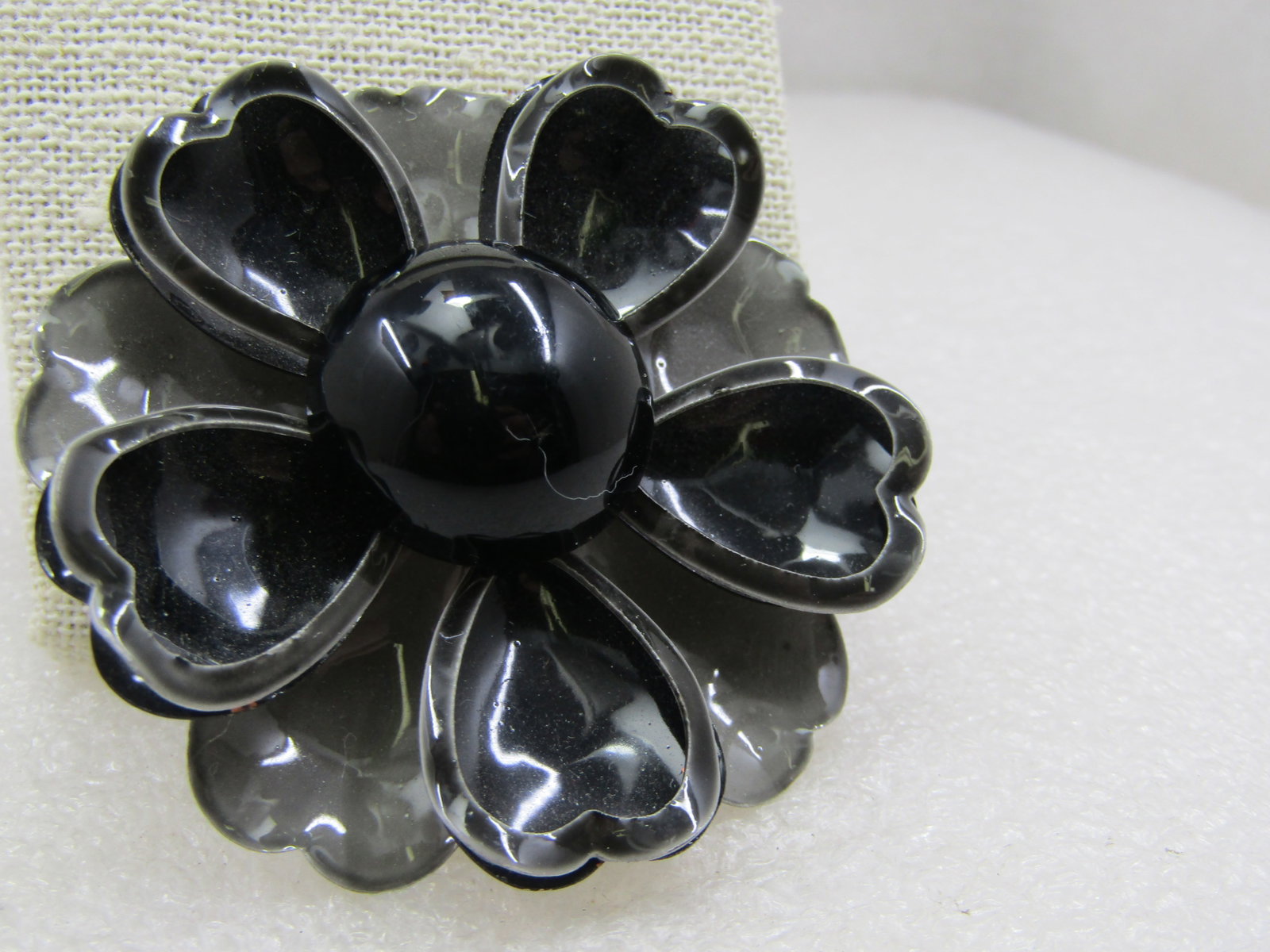 Vintage Black & Gray Enameled Floral Brooch, Tiered, 2.25", 1960's - 2