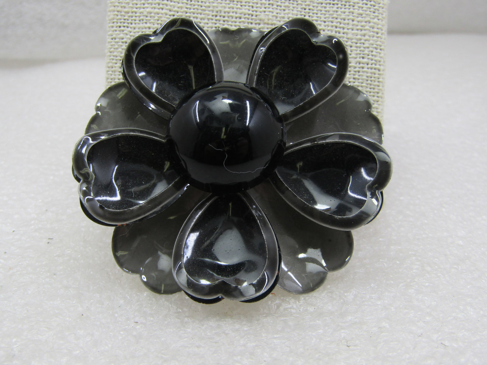 Vintage Black & Gray Enameled Floral Brooch, Tiered, 2.25", 1960's - 3