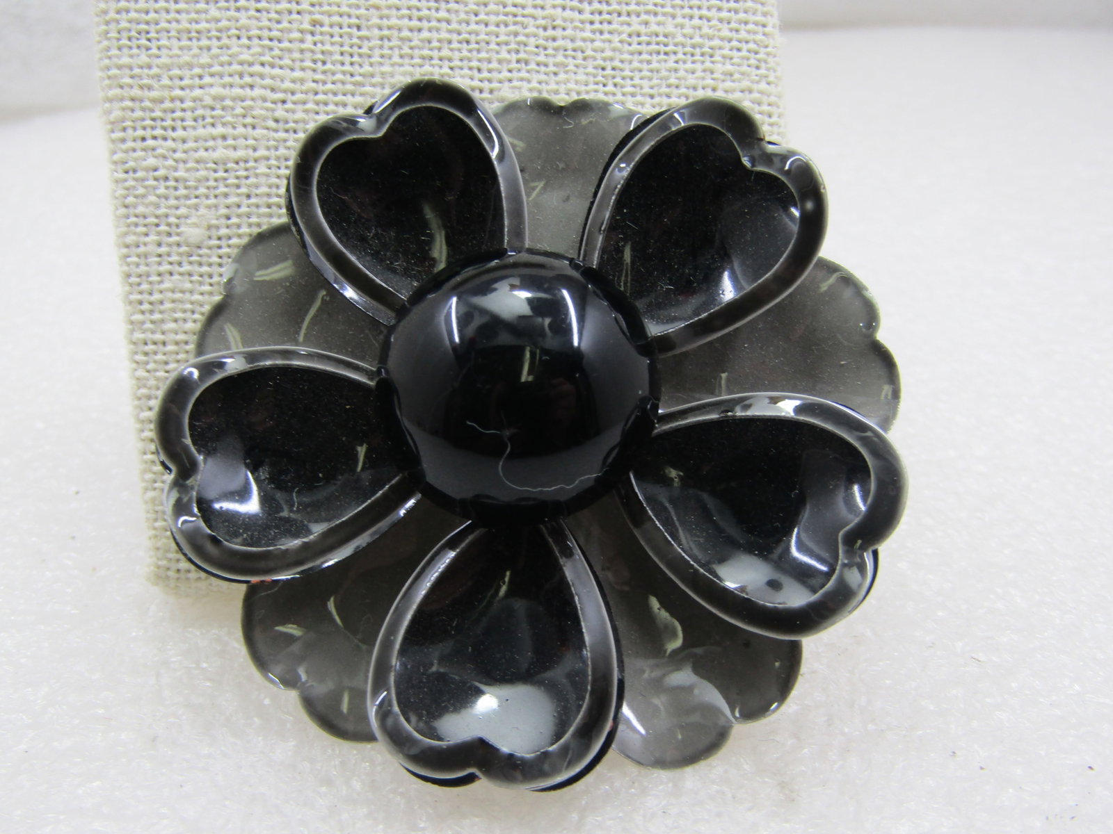 Vintage Black & Gray Enameled Floral Brooch, Tiered, 2.25", 1960's - 4