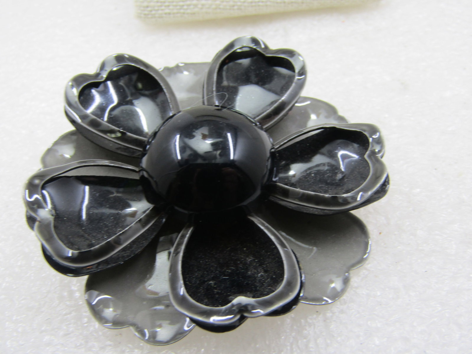Vintage Black & Gray Enameled Floral Brooch, Tiered, 2.25", 1960's - 6