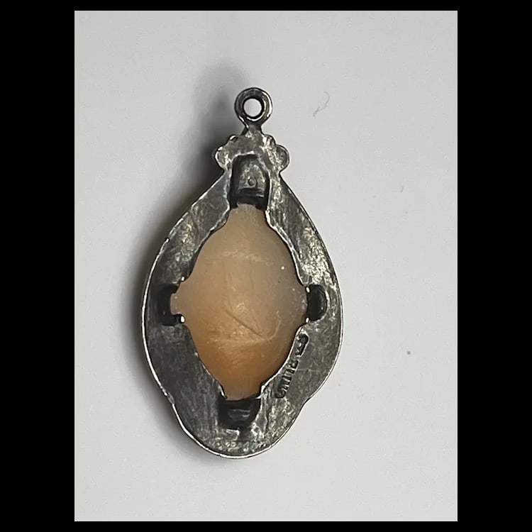 Vintage Sterling Carved Shell Cameo and Marcasite PendantWeight - 2.9 Grams1 x 1.5 Inches - 4