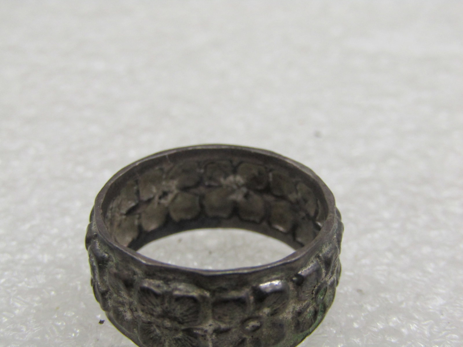Vintage Sterling Floral Band Ring, Sz. 7.5, 9mm Wide, 1930's-1940's - 6