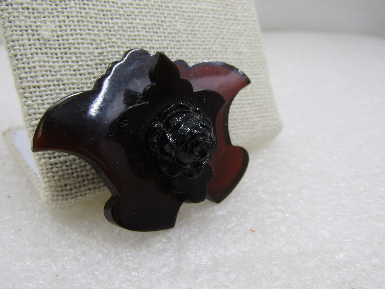 Vintage Faux Tortoiseshell Tiered Brooch with Rose, C-Clasp, 1.75" - 2