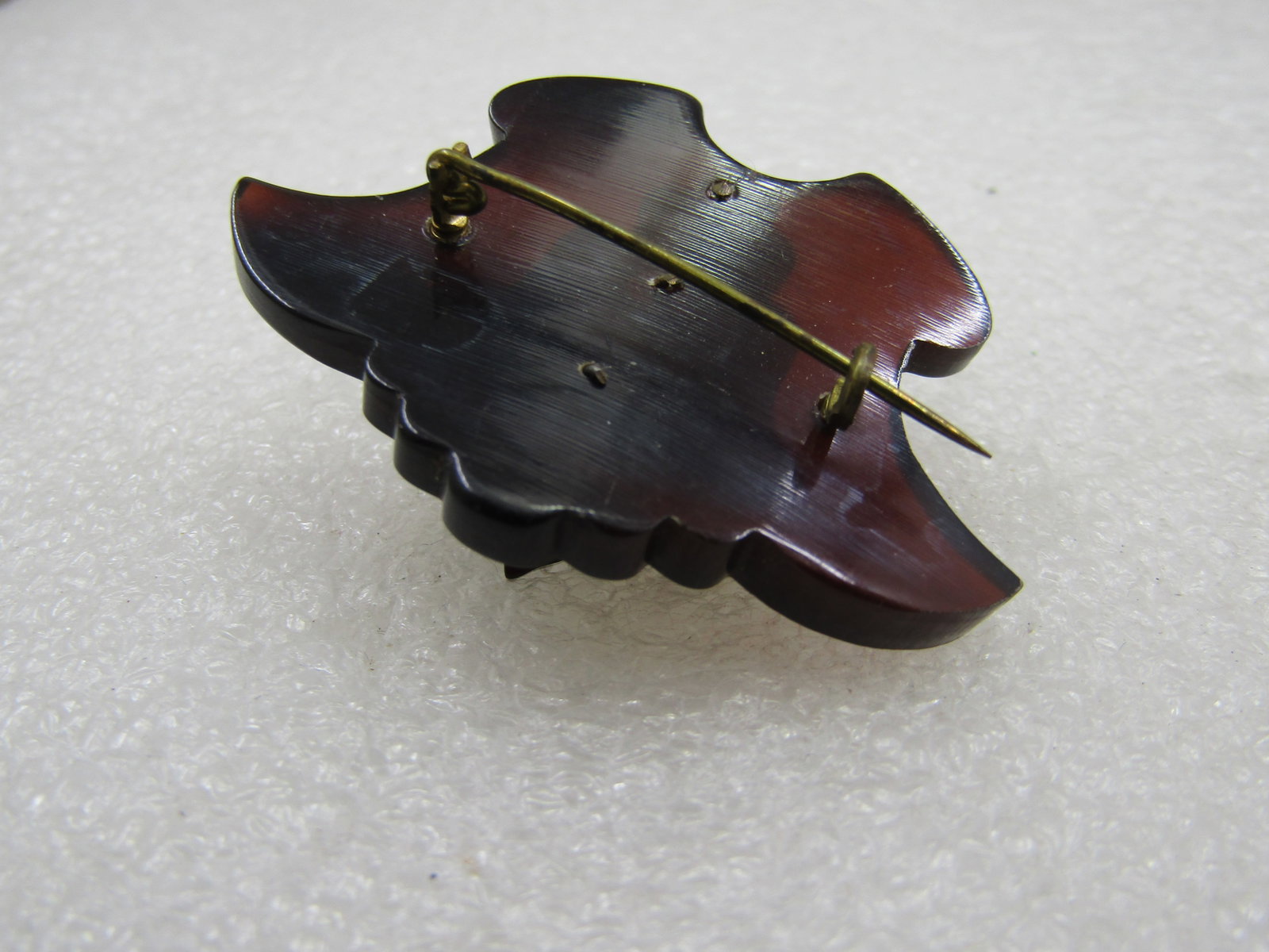 Vintage Faux Tortoiseshell Tiered Brooch with Rose, C-Clasp, 1.75" - 3