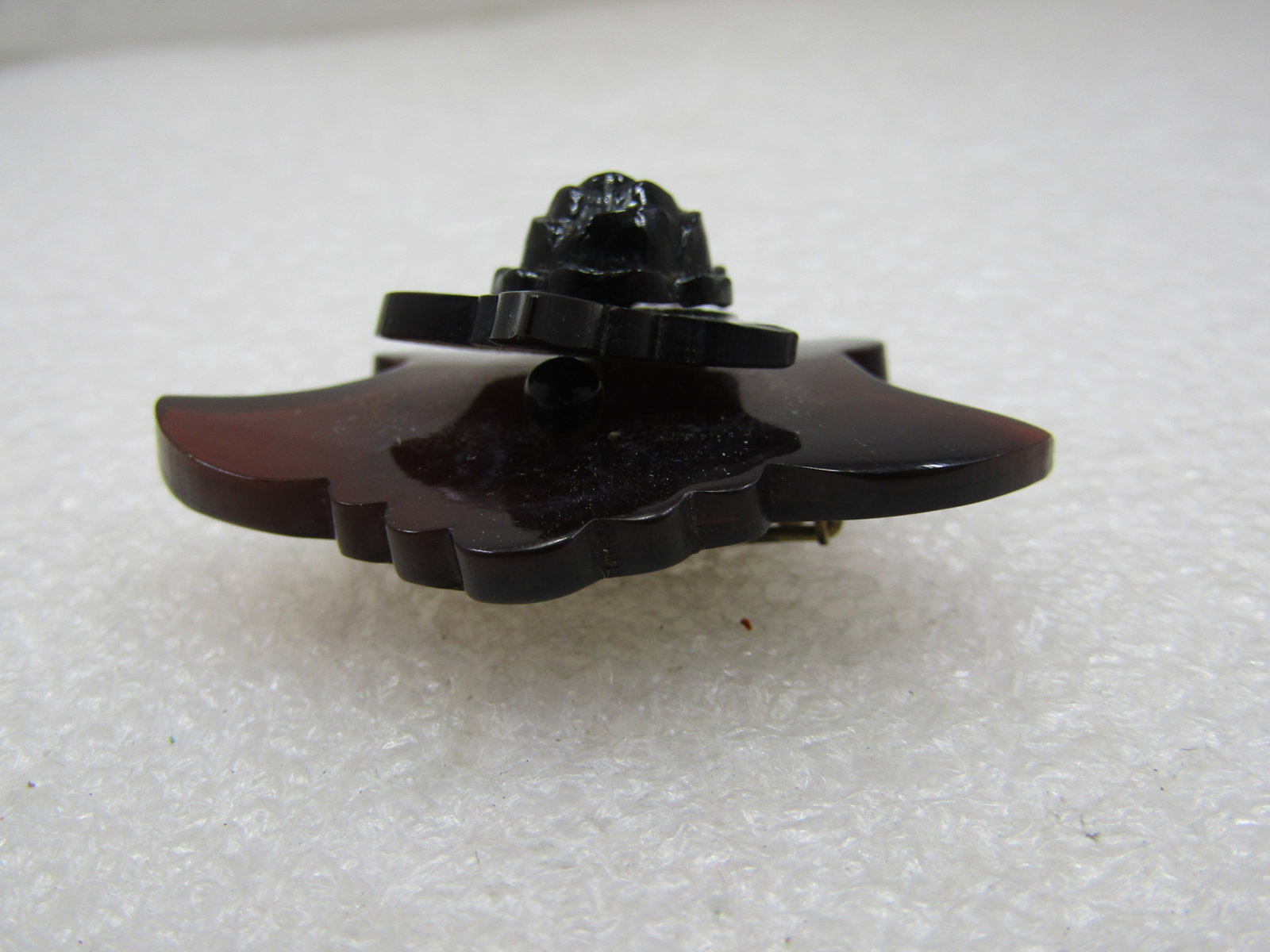 Vintage Faux Tortoiseshell Tiered Brooch with Rose, C-Clasp, 1.75" - 6