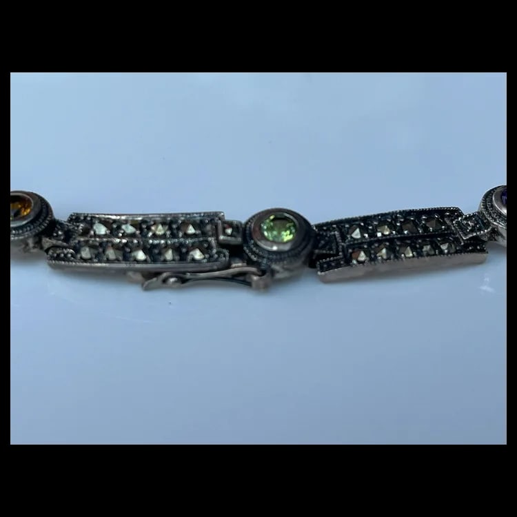 Estate Sterling Silver Marcasite and Gemstone NecklaceSterling Silver, Semi- Precious Gemstones 925 - 3