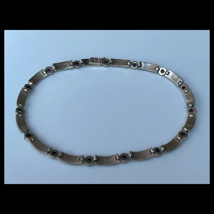 Estate Sterling Silver Marcasite and Gemstone NecklaceSterling Silver, Semi- Precious Gemstones 925 - 4