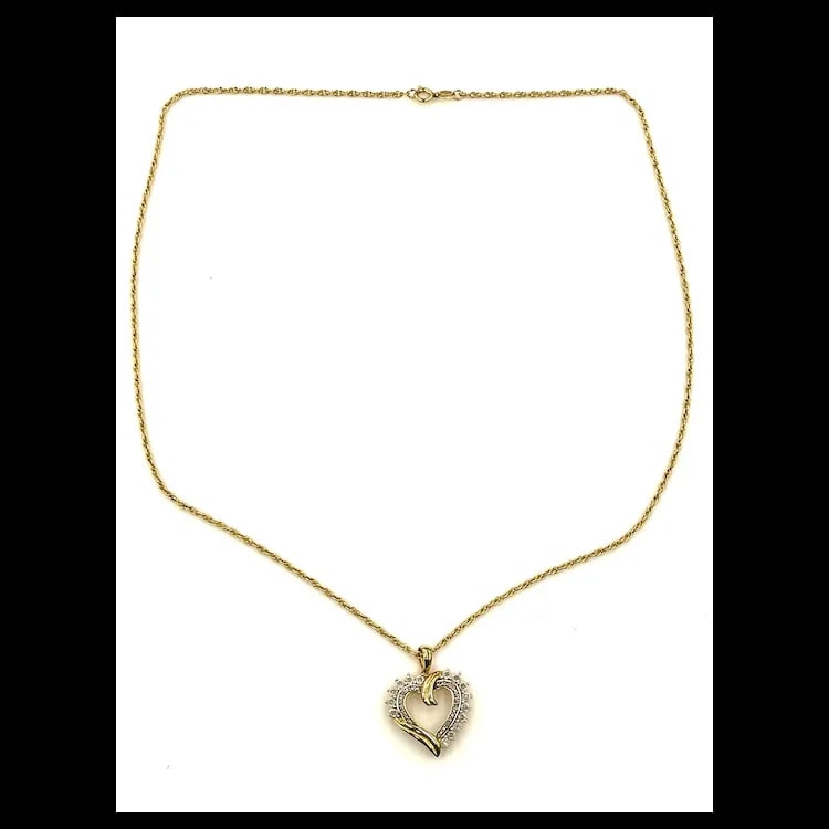 Estate 14k GF over Sterling Silver Diamond Heart Neclace - 2