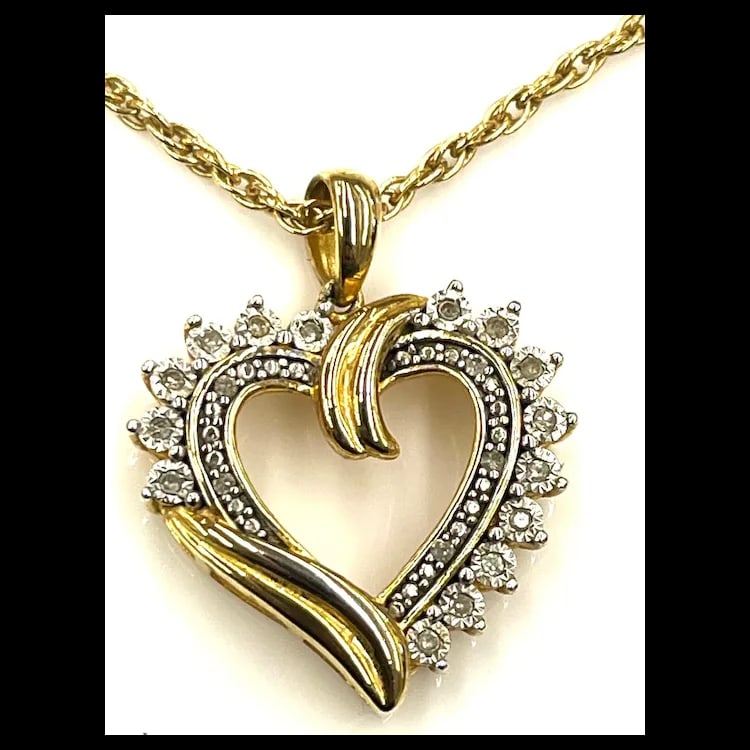 Estate 14k GF over Sterling Silver Diamond Heart Neclace - 4