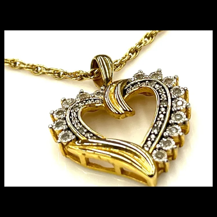 Estate 14k GF over Sterling Silver Diamond Heart Neclace - 5