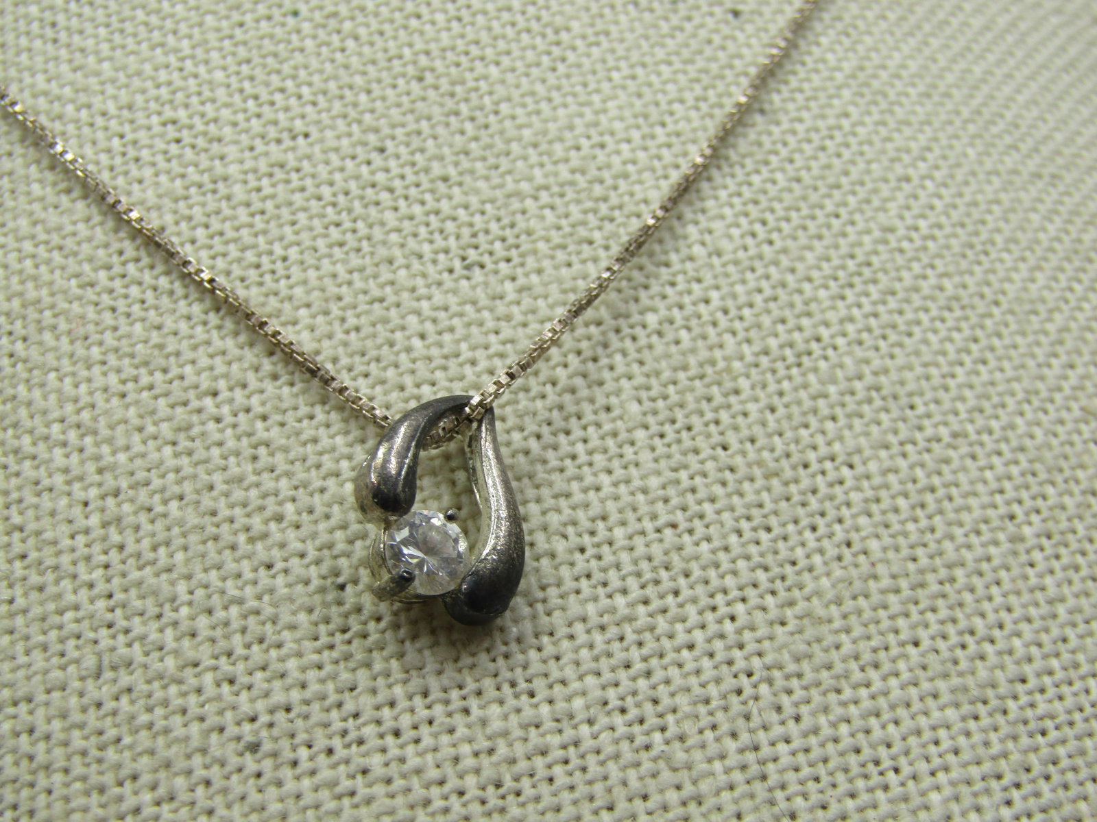 Vintage Sterling CZ Necklace, 18" Box Chain - 2