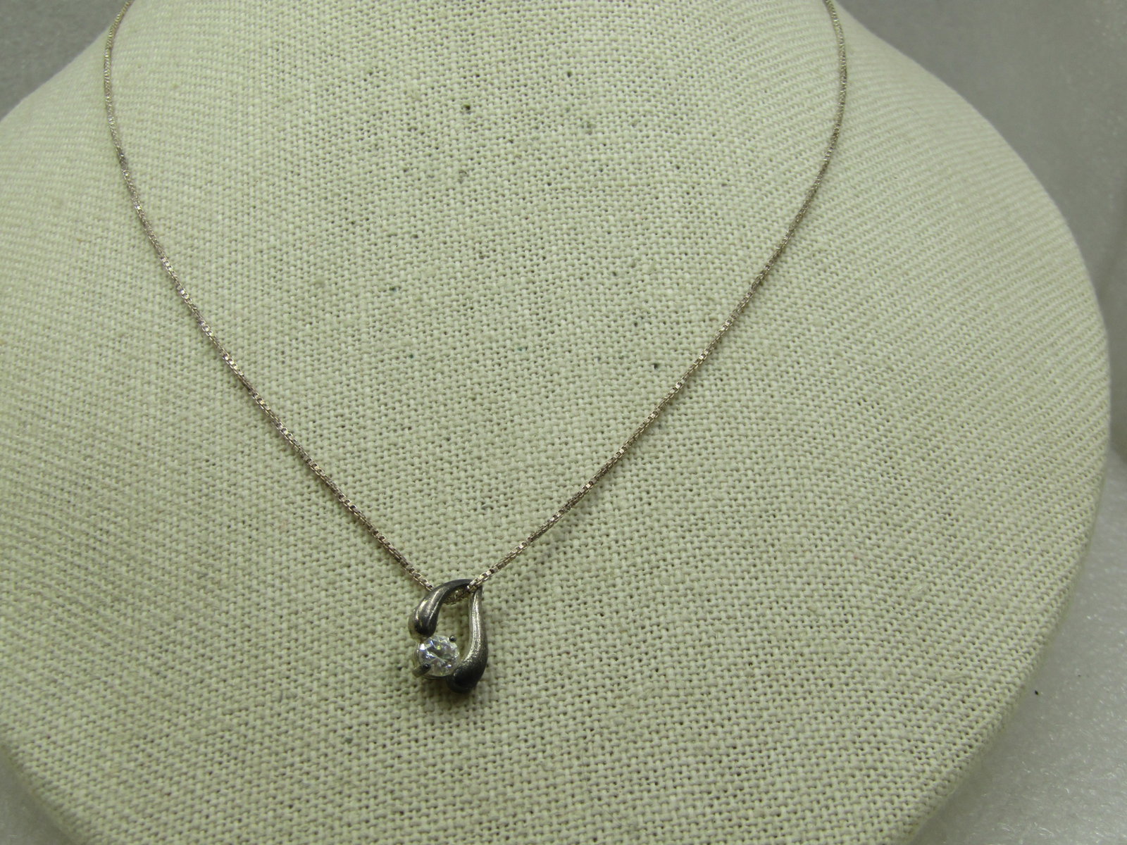 Vintage Sterling CZ Necklace, 18" Box Chain - 3