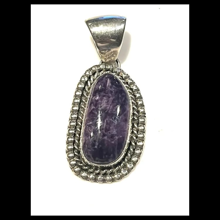 Vintage Southwestern Charoite Sterling SIlver Large Pendant - 2