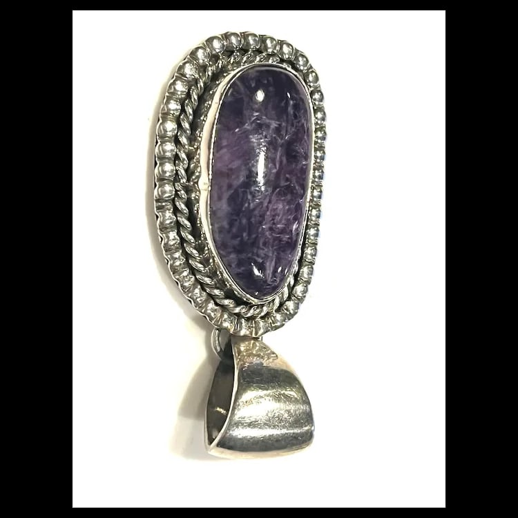 Vintage Southwestern Charoite Sterling SIlver Large Pendant - 3