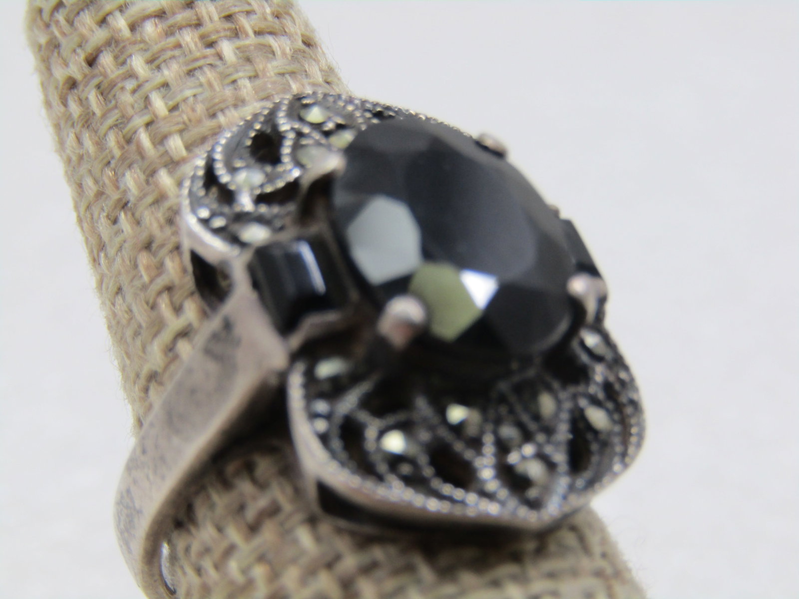 Vintage Sterling Marcasite & Onyx Ring. Sz. 8, Over 3 CTW - 2