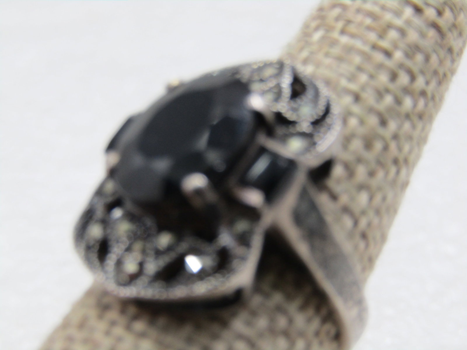 Vintage Sterling Marcasite & Onyx Ring. Sz. 8, Over 3 CTW - 3