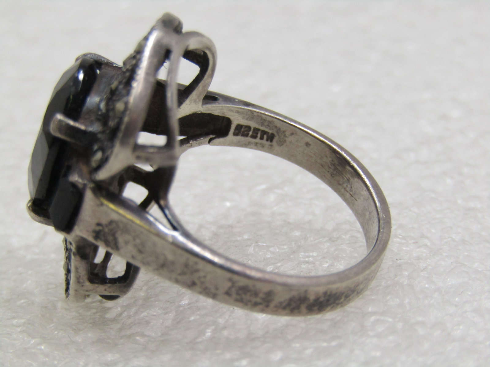 Vintage Sterling Marcasite & Onyx Ring. Sz. 8, Over 3 CTW - 4