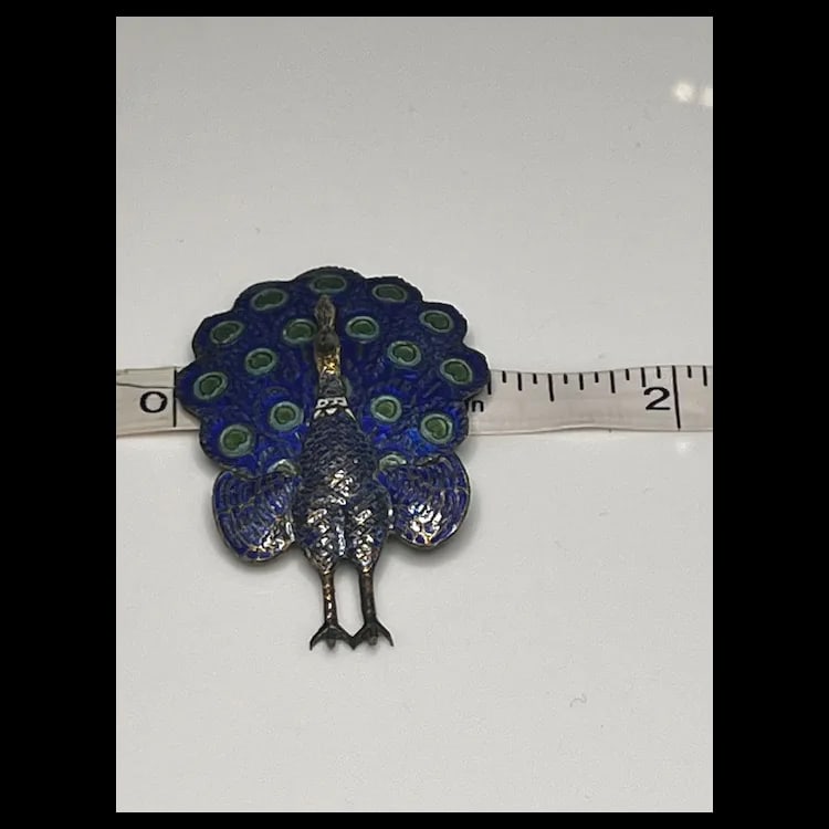 Vintage Sterling Silver and Enamel Articulated Peacock Brooch/PinSterling Silver and EnamelWeighs - 10