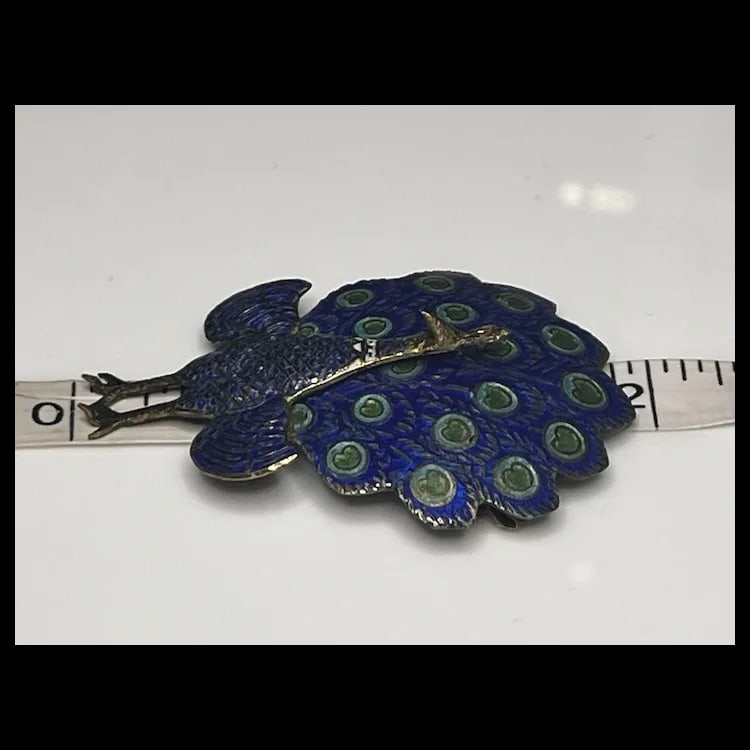 Vintage Sterling Silver and Enamel Articulated Peacock Brooch/PinSterling Silver and EnamelWeighs - 11