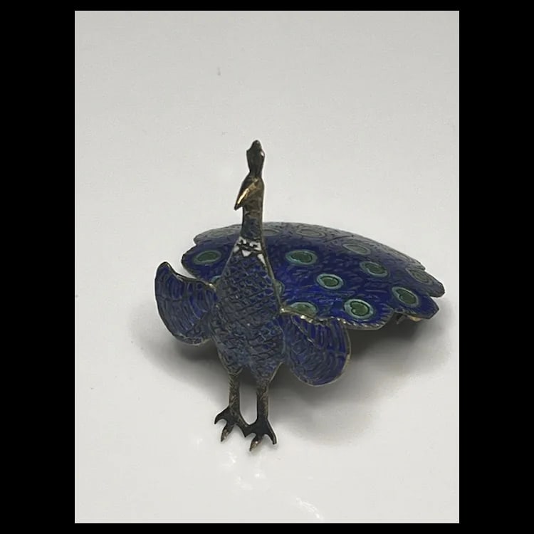 Vintage Sterling Silver and Enamel Articulated Peacock Brooch/PinSterling Silver and EnamelWeighs - 2