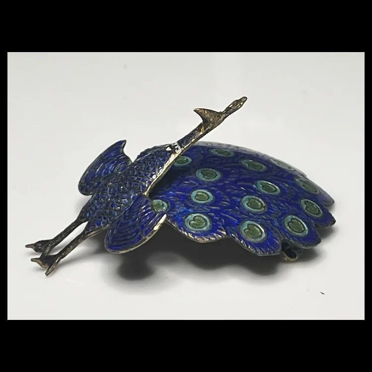 Vintage Sterling Silver and Enamel Articulated Peacock Brooch/PinSterling Silver and EnamelWeighs - 3