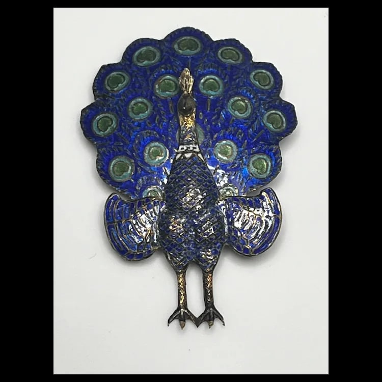 Vintage Sterling Silver and Enamel Articulated Peacock Brooch/PinSterling Silver and EnamelWeighs - 4