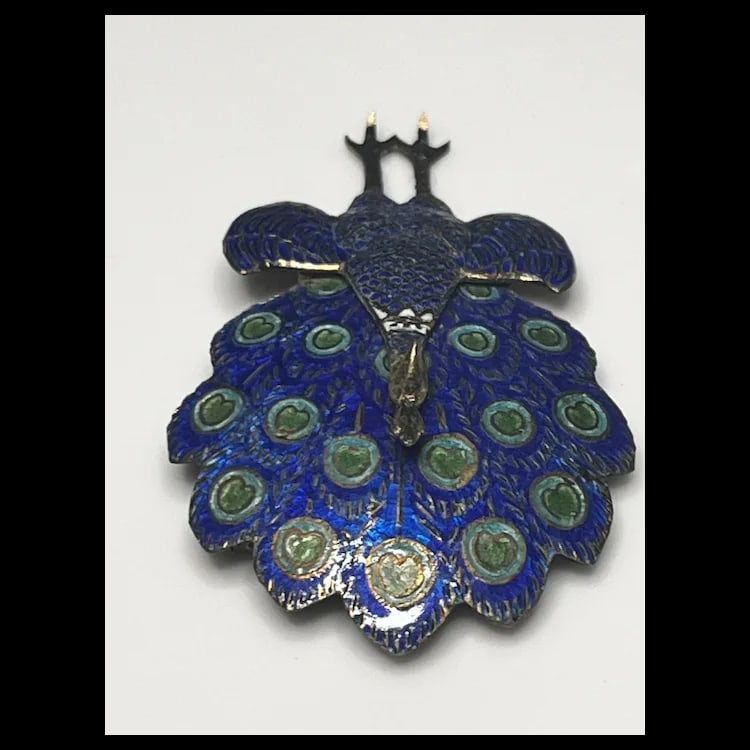 Vintage Sterling Silver and Enamel Articulated Peacock Brooch/PinSterling Silver and EnamelWeighs - 7