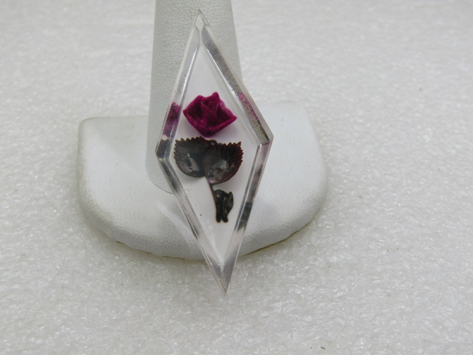 Vintage Reversed Carved Floral Brooch, Diamond Shaped, 1950's-1960's - 2