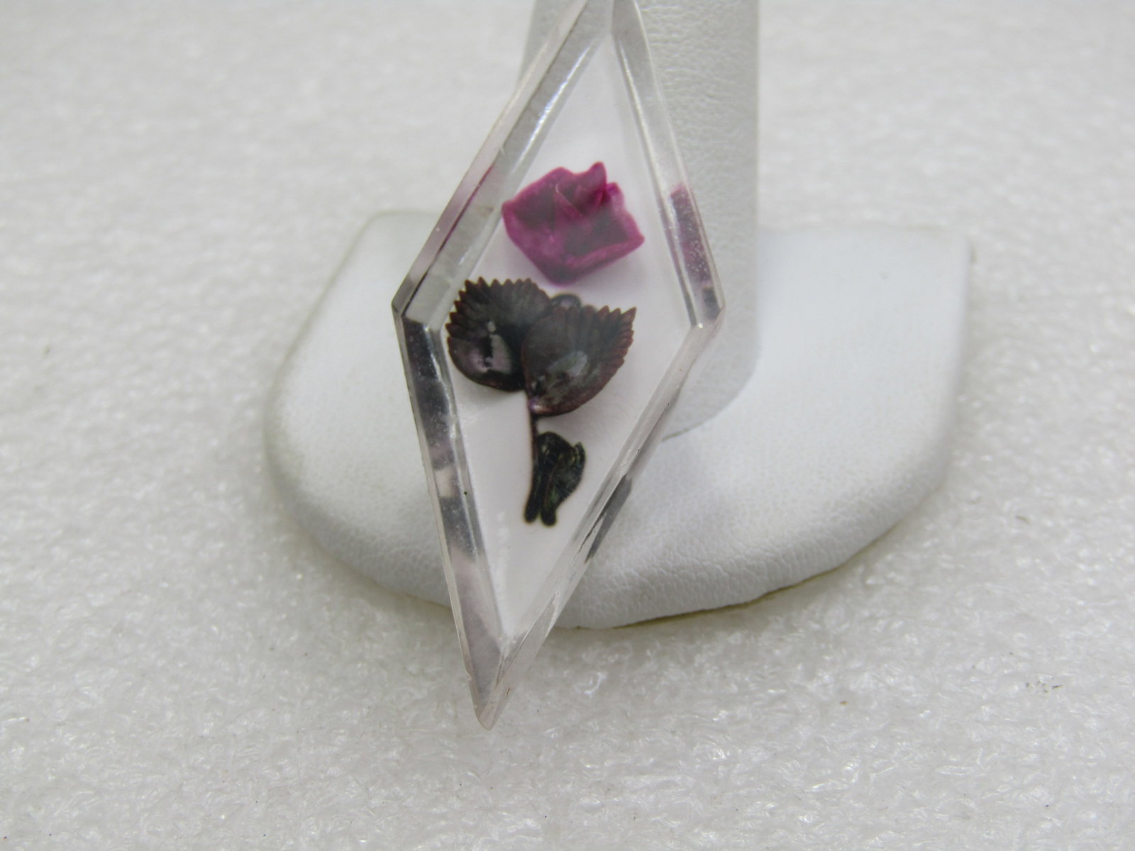 Vintage Reversed Carved Floral Brooch, Diamond Shaped, 1950's-1960's - 3