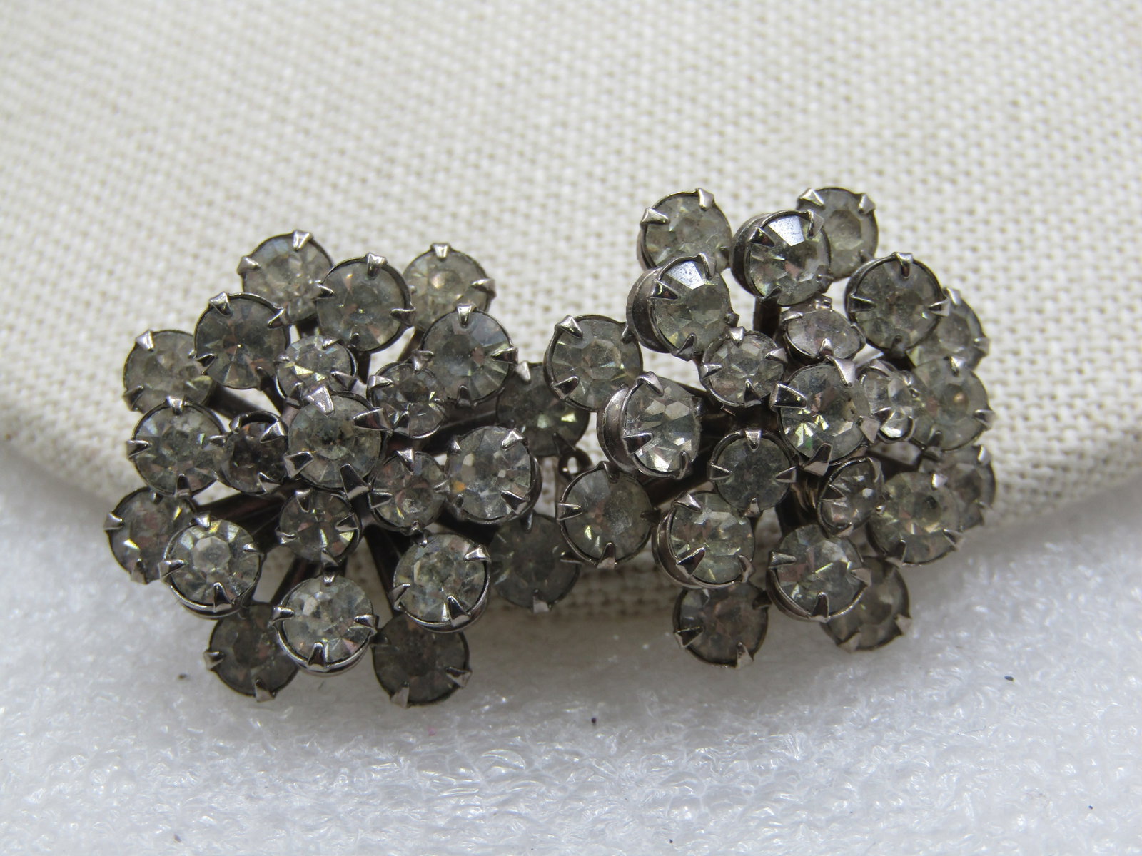 Vintage Pair Rhinestone Blossom Brooches, 1", 1940's-1950's - 2
