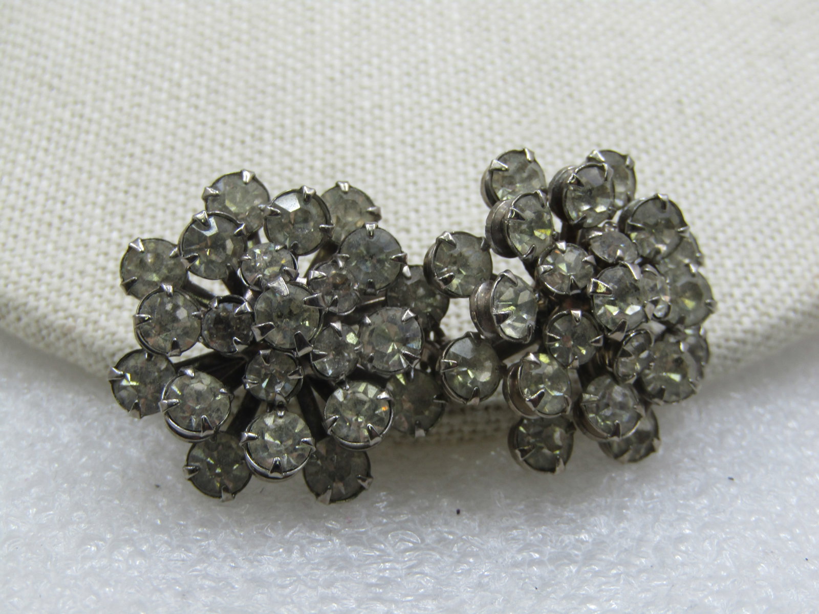 Vintage Pair Rhinestone Blossom Brooches, 1", 1940's-1950's - 3